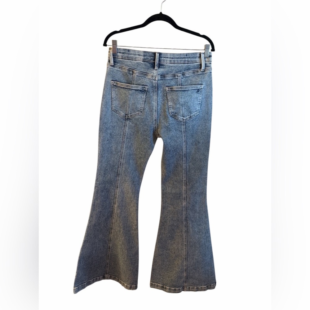 Saige High Rise Flare Jeans Size 11/30 Acid Wash Vertical Seam Detail Stretch - Picture 6 of 12